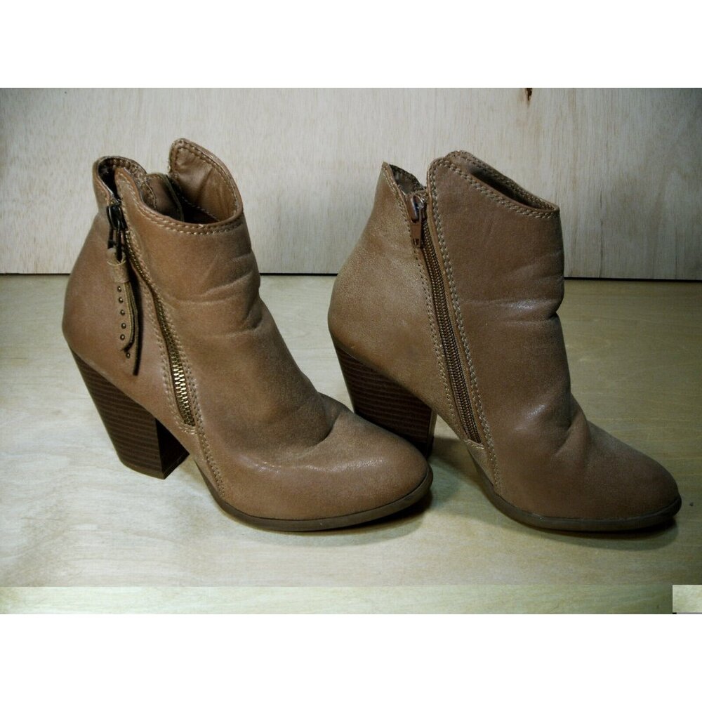 American Eagle Boots Womens US 9 Ankle Booties Brown Leather Zipper Block Heels